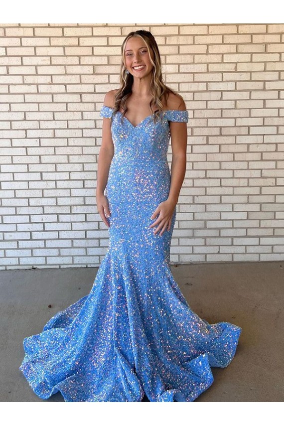 Pervinca Sereia Fora do Ombro Lantejoulas Veludo Longo Lantejoulas Veludo Vestidos de Festa Outlet