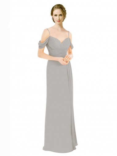 Prata Linha A Fora do Ombro Chiffon & Renda Longo Vestidos de Madrinha Outlet