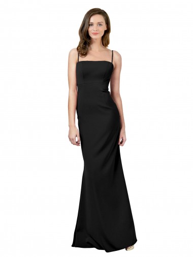Preto Bainha Alças finas Crepe Esticado Longo Formais Vestidos de Madrinha / Vestidos de Festa Outlet