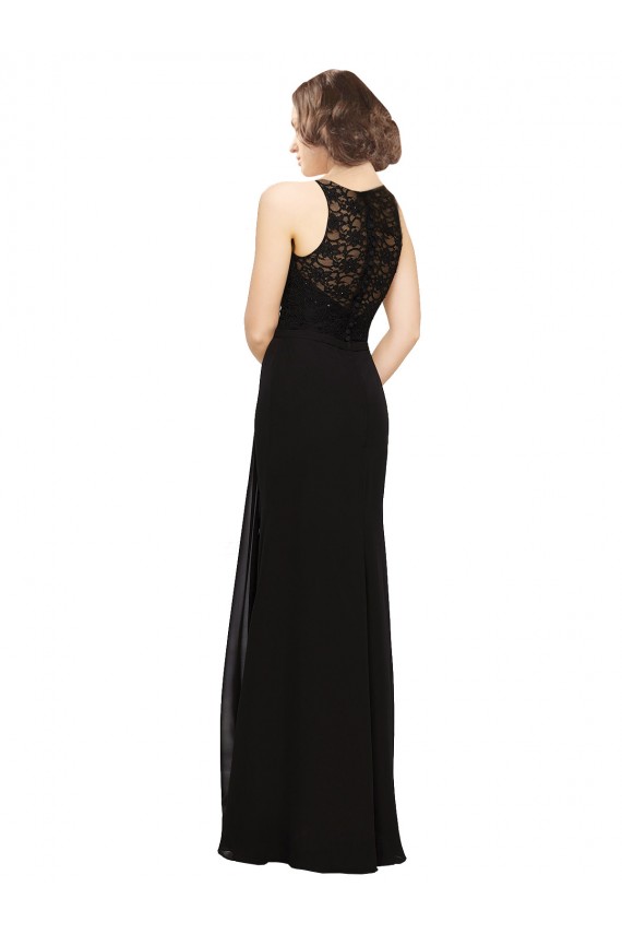 Preto Bainha Decote Alto Chiffon & Renda Longo Vestidos de Madrinha Outlet