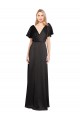 Preto Cetim Elástico Linha A Abrir de volta Decote V Longo Formais Vestidos de Madrinha / Vestidos de Noite / Vestidos de Festa Outlet