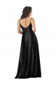 Preto Cetim Sedoso Linha A Lombar Decote V Longo Formais Vestidos de Madrinha / Vestidos de Noite / Vestidos de Festa Outlet