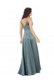Preto Cetim Sedoso Linha A Sem Mangas Decote V Longo Formais Vestidos de Madrinha / Vestidos de Noite / Vestidos de Festa Outlet