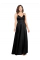 Preto Cetim Sedoso Linha A Sem Mangas Decote V Longo Formais Vestidos de Madrinha / Vestidos de Noite / Vestidos de Festa Outlet