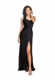 Preto Cetim Sedoso Linha A Um Ombro Longo Formais Vestidos de Madrinha / Vestidos de Noite / Vestidos de Festa Outlet