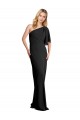 Preto Crepe Esticado Bainha Um Ombro Longo Formais Vestidos de Madrinha / Vestidos de Noite / Vestidos de Festa Outlet