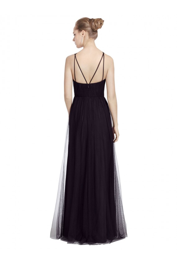 Preto Linha A Alças finas Tule Longo Vestidos de Madrinha Outlet