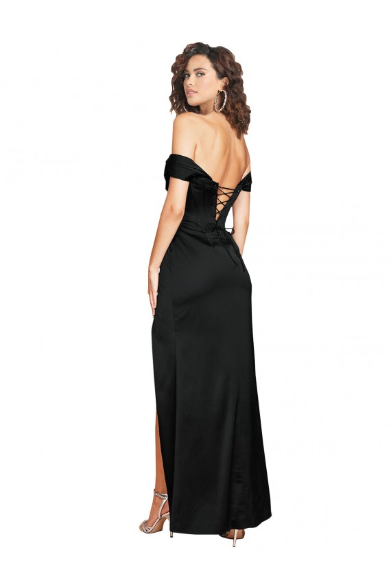 Preto Linha A Amor Cetim Sedoso Longo Formais Vestidos de Madrinha / Vestidos de Festa Outlet