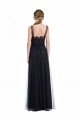 Preto Linha A Barco Tule & Renda Longo Vestidos de Madrinha Outlet