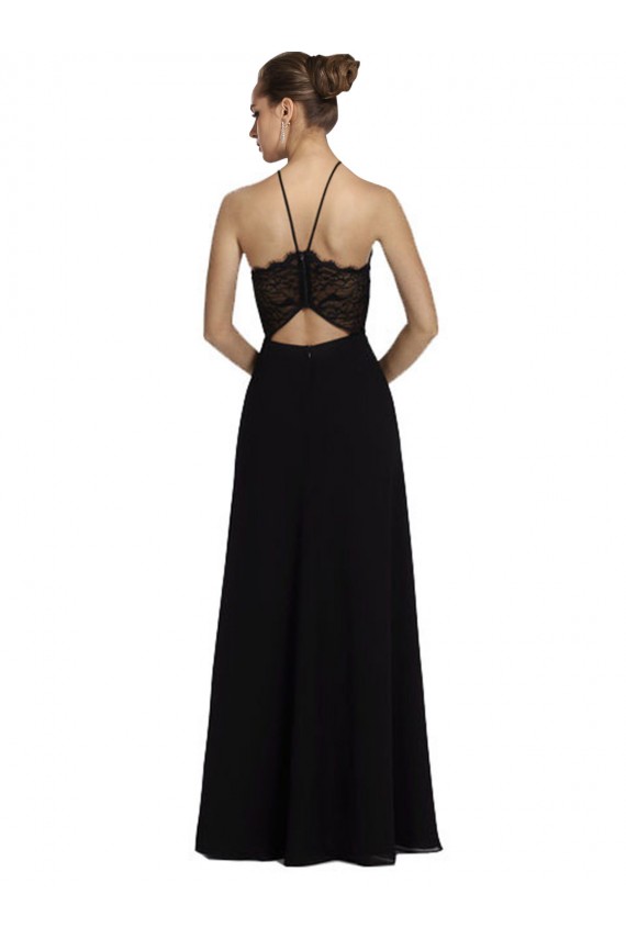 Preto Linha A Cabeçada Chiffon & Renda Longo Vestidos de Madrinha Outlet