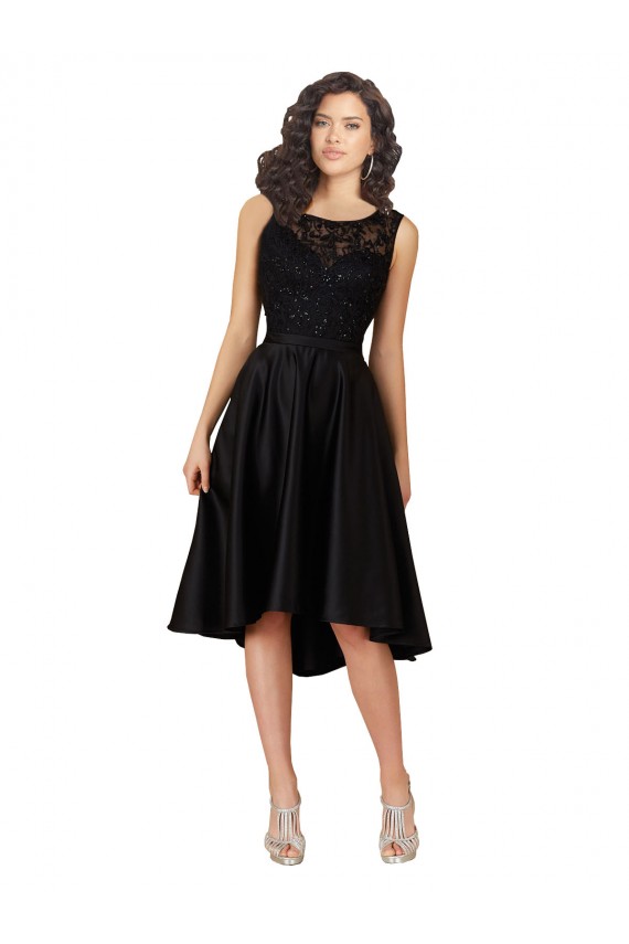 Preto Linha A Decote Ilusão Alto Baixo Cetim & Renda Curto Alto Baixo Vestidos de Madrinha / Vestidos de Homecoming Outlet