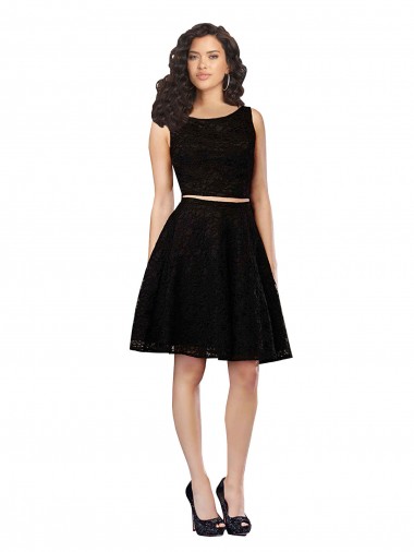 Preto Linha A Decote Joia Renda Curto Vestidos de Madrinha / Vestidos de Homecoming Outlet