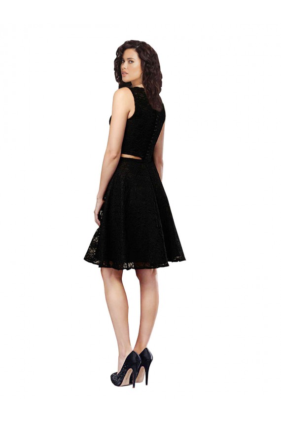 Preto Linha A Decote Joia Renda Curto Vestidos de Madrinha / Vestidos de Homecoming Outlet