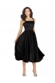 Preto Linha A Decote Quadrado Cetim Curto Vestidos de Madrinha / Vestidos de Festa Outlet
