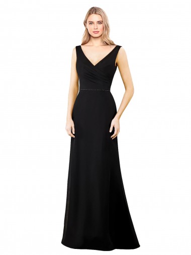 Preto Linha A Decote V Chiffon Longo Vestidos de Madrinha / Vestidos de Festa Outlet
