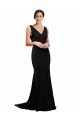 Preto Linha A Decote V Comboio Varredela Cetim Sedoso Longo Formais Vestidos de Madrinha / Vestidos de Festa Outlet