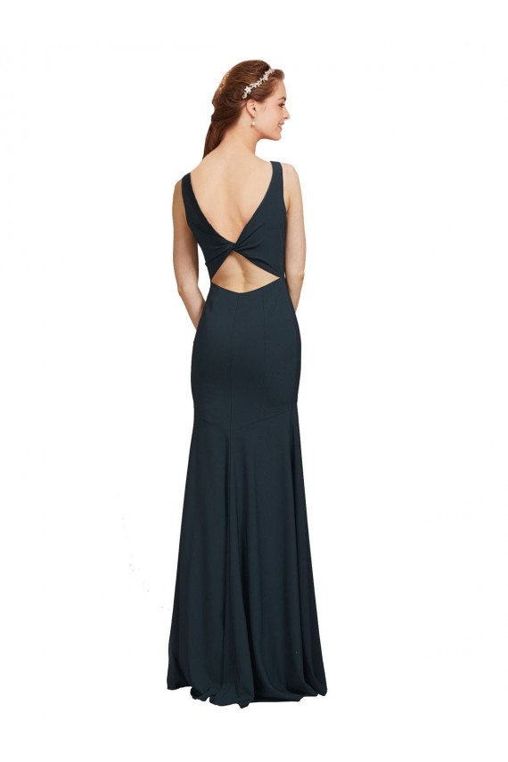 Preto Sereia Barco Crepe Esticado Longo Vestidos de Madrinha / Vestidos de Festa Outlet