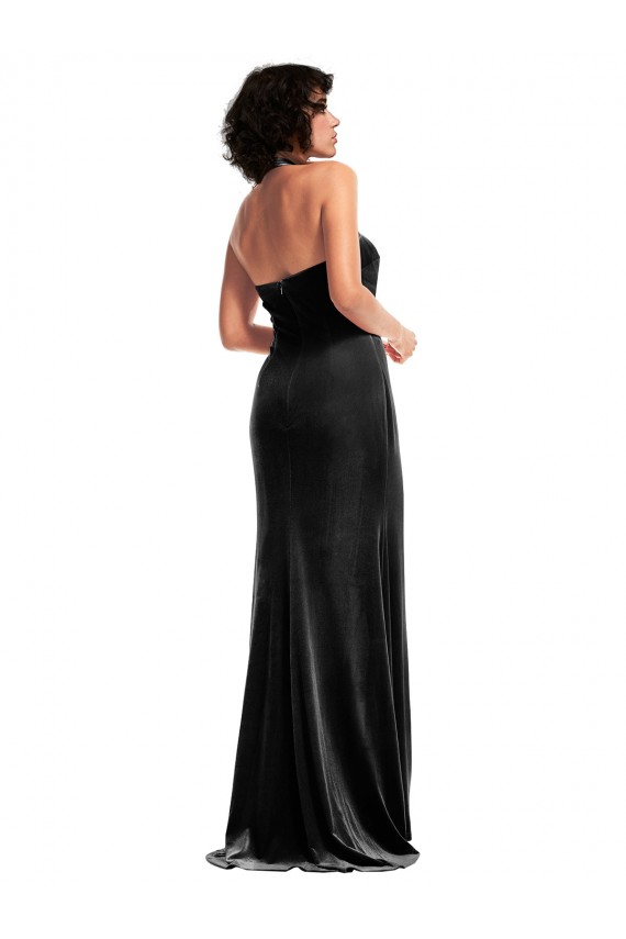 Preto Sereia Cabeçada Veludo Elástico Longo Formais Vestidos de Madrinha / Vestidos de Festa Outlet