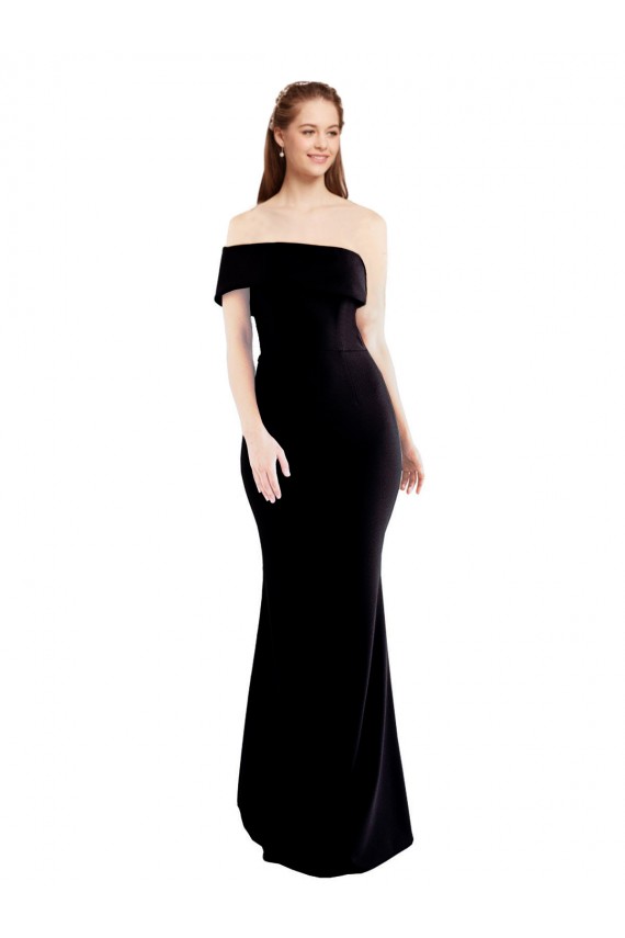 Preto Sereia Um Ombro Crepe Esticado Longo Formais Vestidos de Madrinha / Vestidos de Festa Outlet