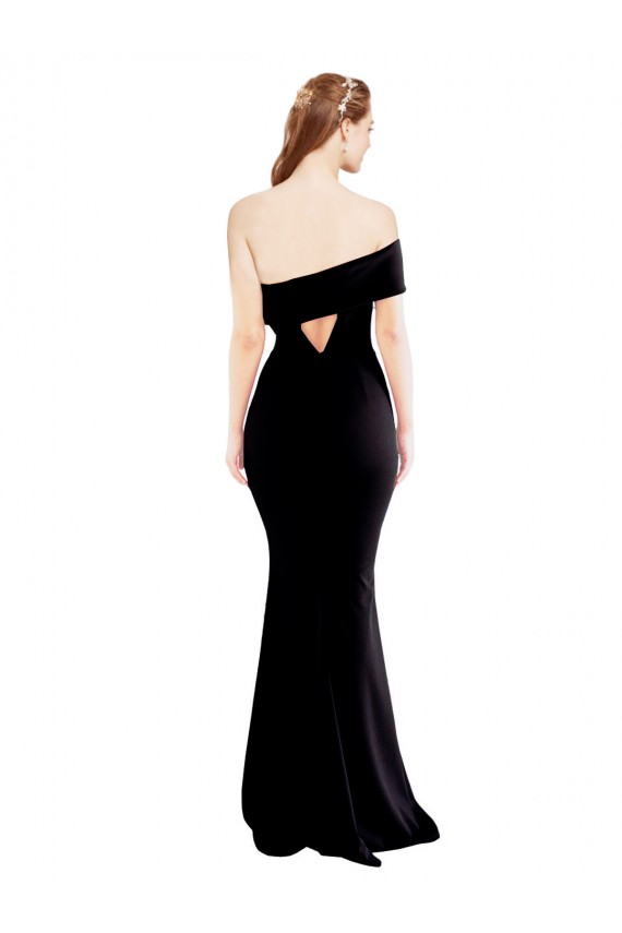 Preto Sereia Um Ombro Crepe Esticado Longo Formais Vestidos de Madrinha / Vestidos de Festa Outlet