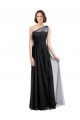 Preto Tule Linha A Um Ombro Longo Vestidos de Madrinha Outlet