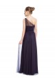 Preto Tule Linha A Um Ombro Longo Vestidos de Madrinha Outlet