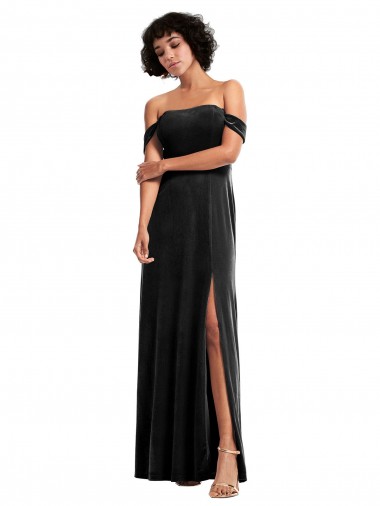 Preto Veludo Elástico Linha A Sem alças Longo Formais Vestidos de Madrinha / Vestidos de Noite / Vestidos de Festa Outlet