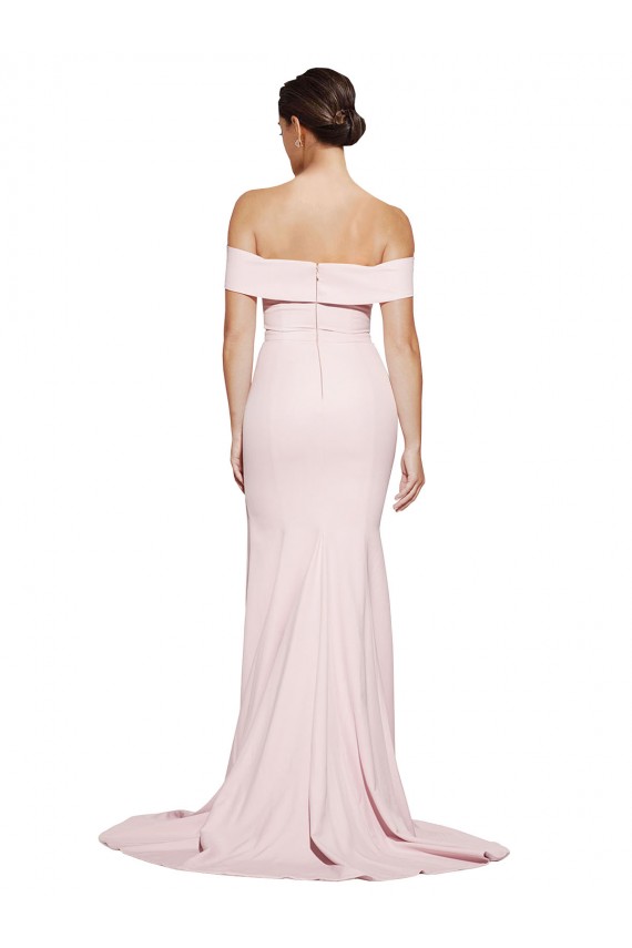 Rosa Bainha Decote Quadrado Comboio Varredela Crepe Esticado Longo Formais Vestidos de Madrinha / Vestidos de Festa Outlet