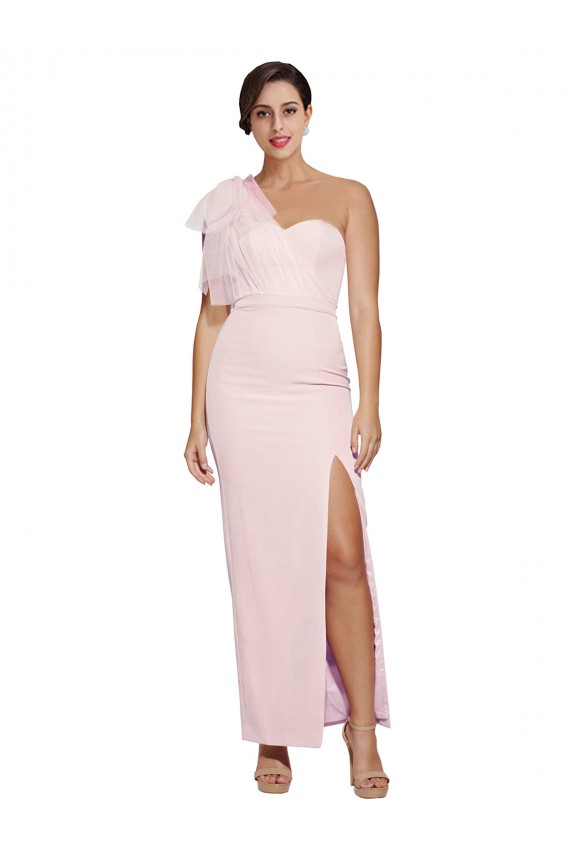 Rosa Bainha Um Ombro Crepe Esticado Longo Formais Vestidos de Madrinha / Vestidos de Festa Outlet