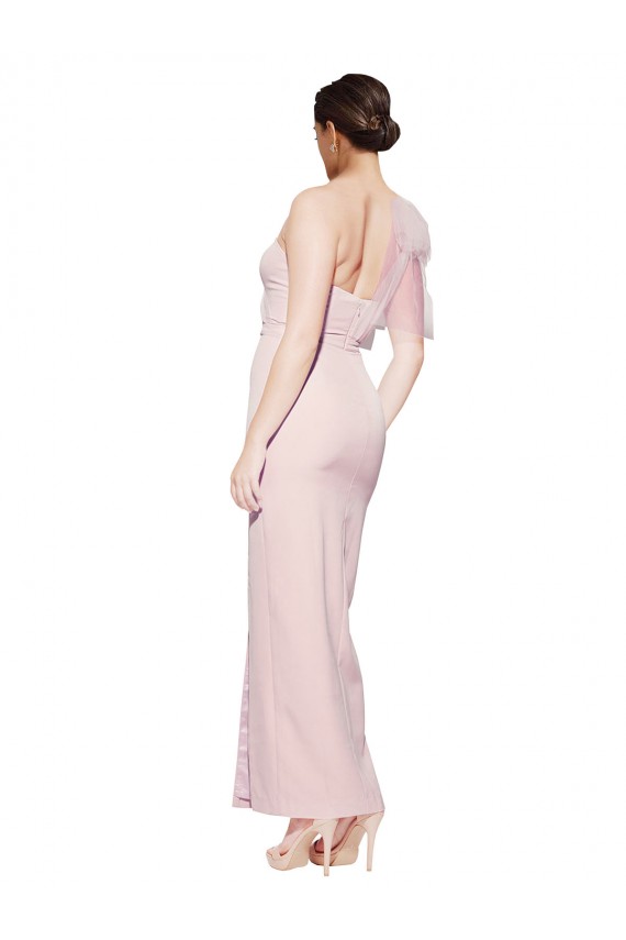 Rosa Bainha Um Ombro Crepe Esticado Longo Formais Vestidos de Madrinha / Vestidos de Festa Outlet