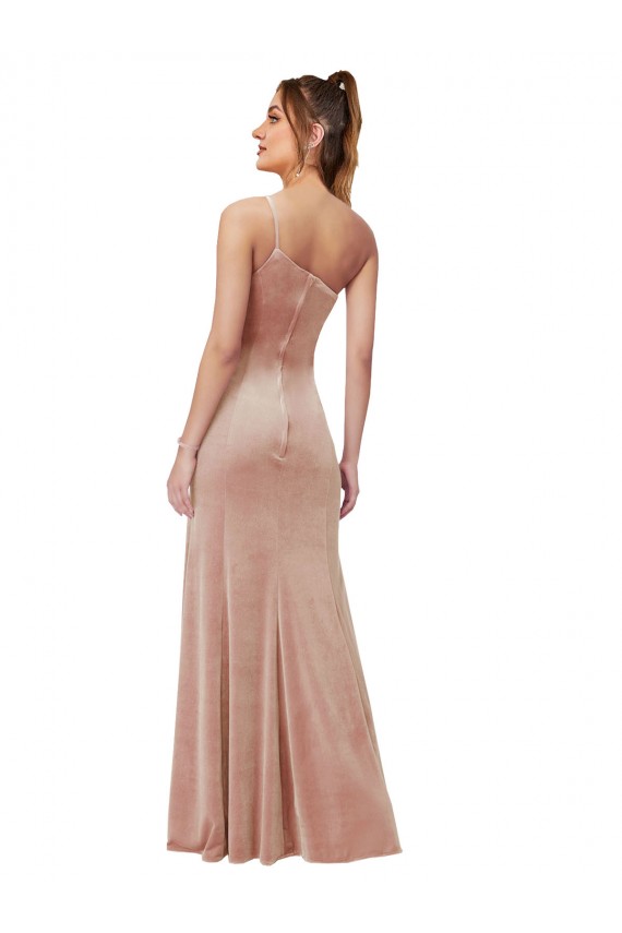 Rosa Bainha Um Ombro Veludo Elástico Longo Formais Vestidos de Madrinha / Vestidos de Festa Outlet