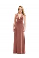 Rosa Canela Veludo Elástico Linha A Criss Cruz Decote V Longo Formais Vestidos de Madrinha / Vestidos de Noite / Vestidos de Festa Outlet