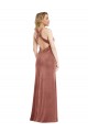 Rosa Canela Veludo Elástico Linha A Criss Cruz Decote V Longo Formais Vestidos de Madrinha / Vestidos de Noite / Vestidos de Festa Outlet