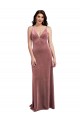 Rosa Canela Veludo Elástico Linha A Lombar Decote V Longo Formais Vestidos de Madrinha / Vestidos de Noite / Vestidos de Festa Outlet