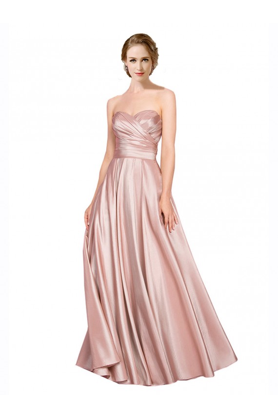 Rosa Cetim Elástico Linha A Lombar Sem alças Longo Formais Vestidos de Madrinha / Vestidos de Noite / Vestidos de Festa Outlet