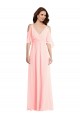 Rosa Chiffon Linha A Ombro Frio Decote V Longo Vestidos de Madrinha Outlet