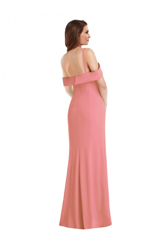 Rosa Choque Trombeta Um Ombro Crepe Esticado Longo Vestidos de Madrinha / Vestidos de Festa Outlet
