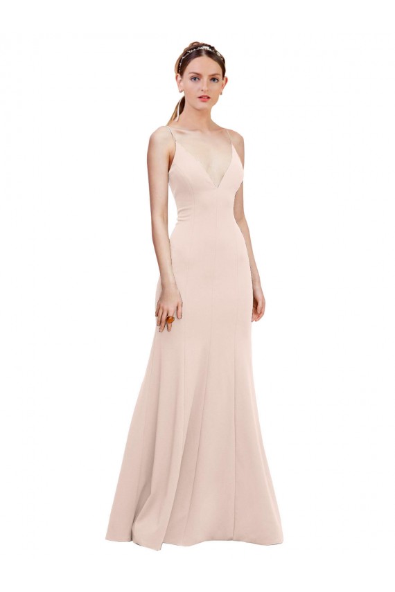 Rosa Crepe Esticado Linha A Costas em V Decote V Longo Formais Vestidos de Madrinha / Vestidos de Noite / Vestidos de Festa Outlet