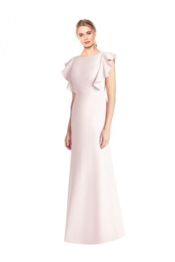 Rosa Crepe Esticado Trombeta Abrir de volta Barco Longo Vestidos de Madrinha / Vestidos de Festa Outlet