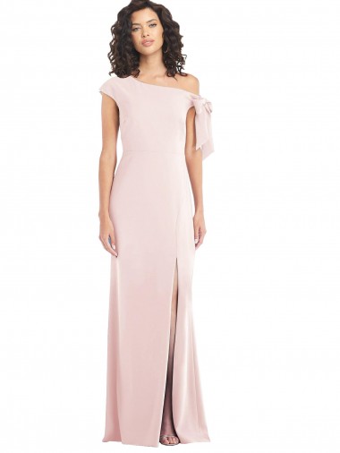 Rosa Crepe Esticado Trombeta Fora do Ombro Longo Formais Vestidos de Madrinha / Vestidos de Noite / Vestidos de Festa Outlet