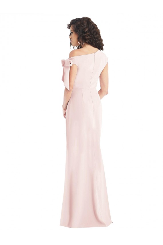 Rosa Crepe Esticado Trombeta Fora do Ombro Longo Formais Vestidos de Madrinha / Vestidos de Noite / Vestidos de Festa Outlet
