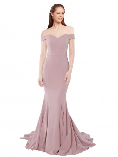 Rosa Empoeirado Crepe Esticado Sereia Amor Longo Formais Vestidos de Madrinha / Vestidos de Noite / Vestidos de Festa Outlet