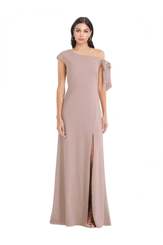 Rosa Empoeirado Linha A Fora do Ombro Crepe Esticado Longo Formais Vestidos de Madrinha / Vestidos de Festa Outlet