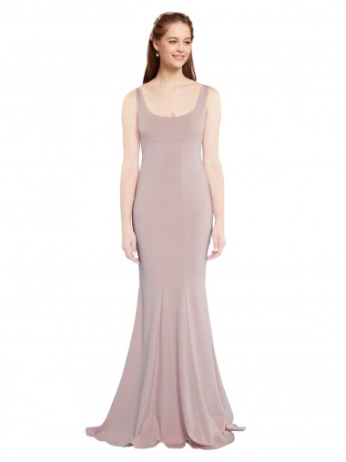 Rosa Empoeirado Sereia Colher Crepe Esticado Longo Formais Vestidos de Madrinha / Vestidos de Festa Outlet