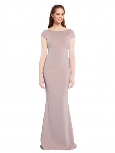 Rosa Empoeirado Sereia Decote Barco Crepe Esticado Longo Formais Vestidos de Madrinha / Vestidos de Festa Outlet