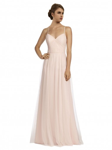 Rosa Linha A Alças finas Tule Longo Vestidos de Madrinha Outlet