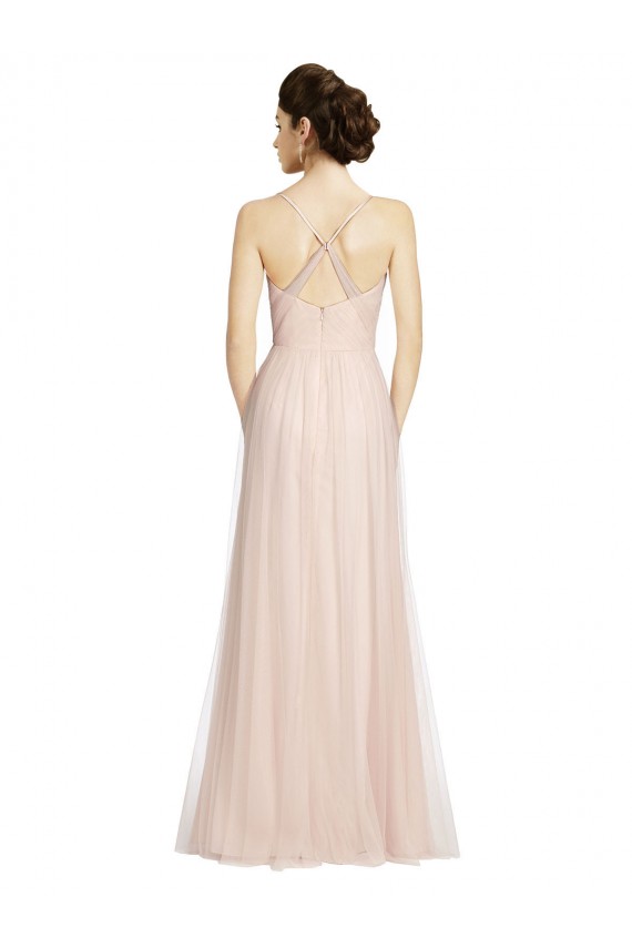 Rosa Linha A Alças finas Tule Longo Vestidos de Madrinha Outlet