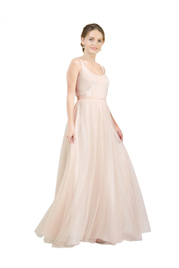 Rosa Linha A Colher Tule Longo Vestidos de Madrinha Outlet