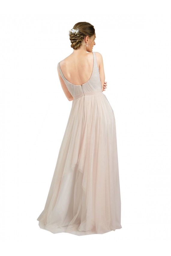Rosa Linha A Colher Tule Longo Vestidos de Madrinha Outlet