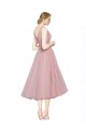 Rosa Linha A Decote V Comprimento Chá Tule Curto Vestidos de Madrinha / Vestidos de Homecoming Outlet